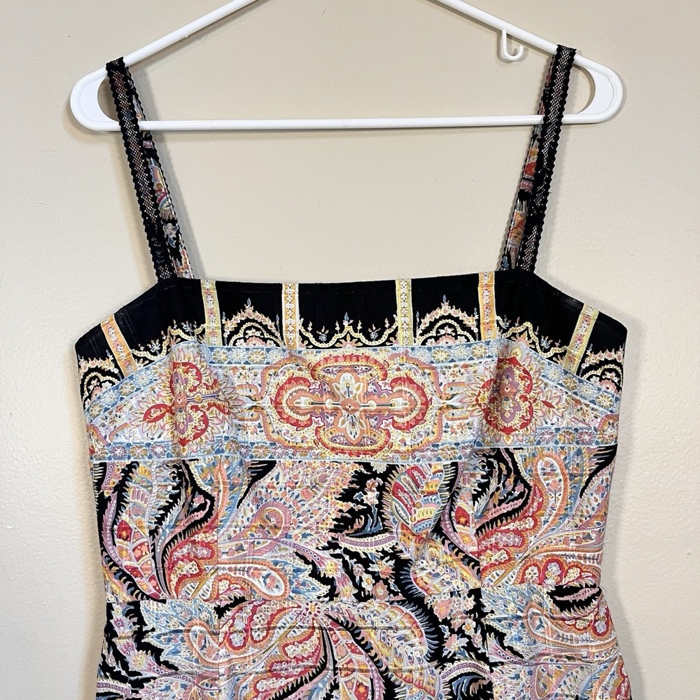 Y2K Talbots Dress 8 Colorful Paisley Bandage Sheath Spaghetti Strap Lacey Trim